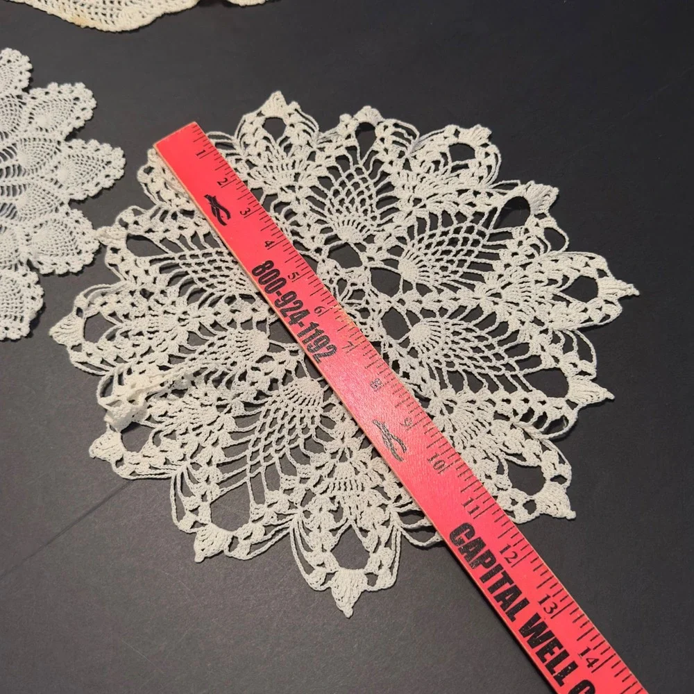 Vtg Doilies White Crochet Floral Embroidered Mixed 7pc Mixed Sizes Cottagecore